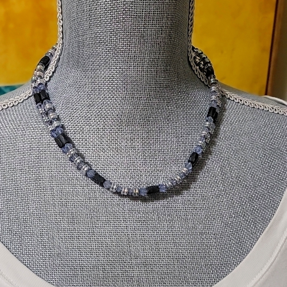 Hematite Sterling Silver Rondelle  Crystal Vintage Wrap Scarf Magnetic necklace